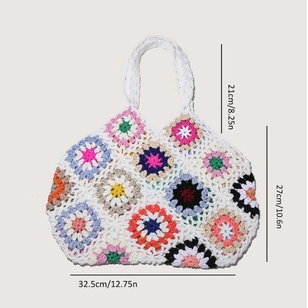 Random Multicolor Floral Pattern Crochet Bag Vacation - Picture 3 of 3